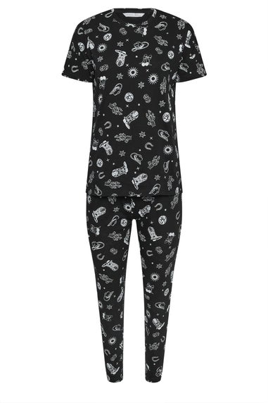 PixieGirl Petite Black Cowboy Graphic Tapered Pyjama Set