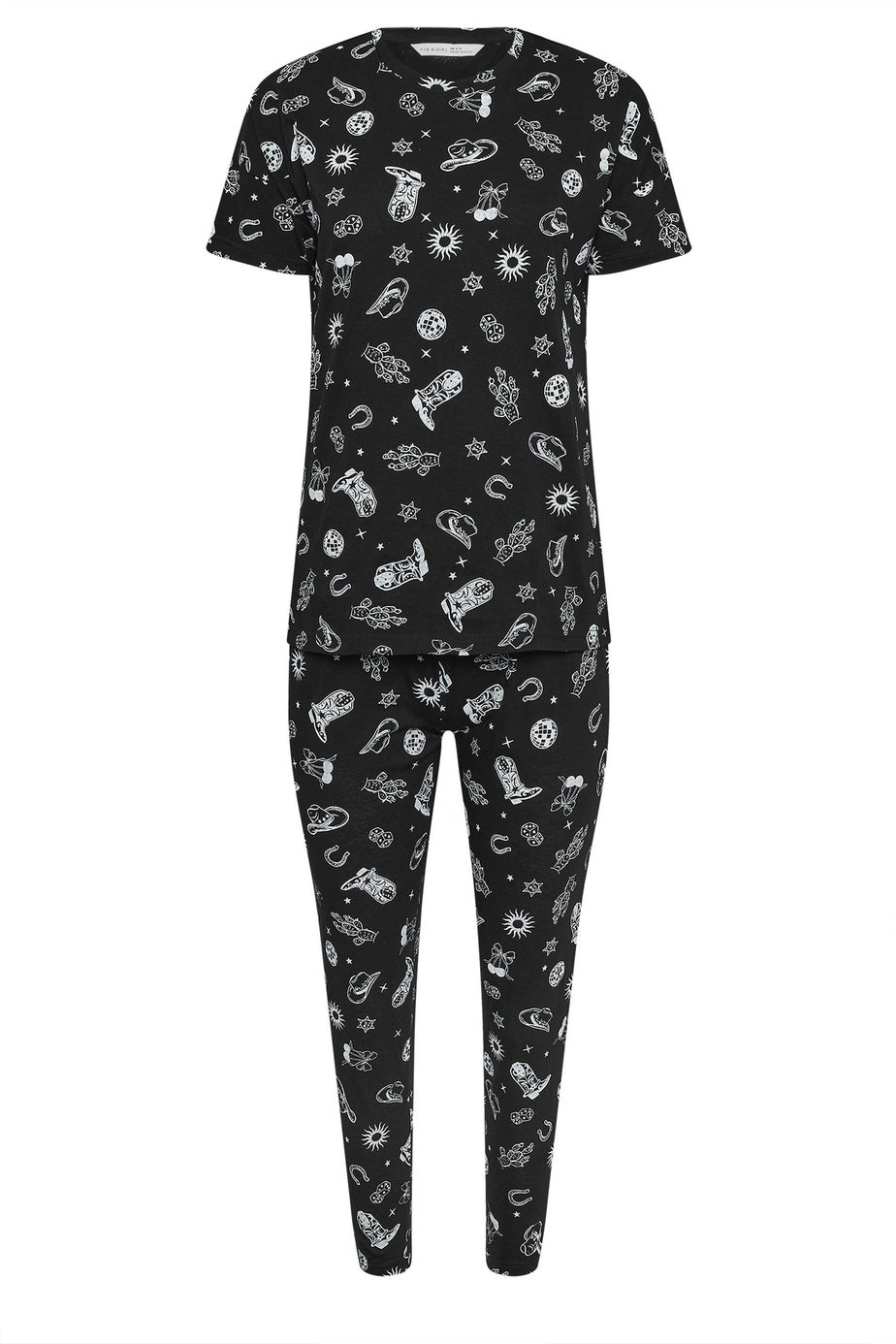 PixieGirl Petite Black Cowboy Graphic Tapered Pyjama Set