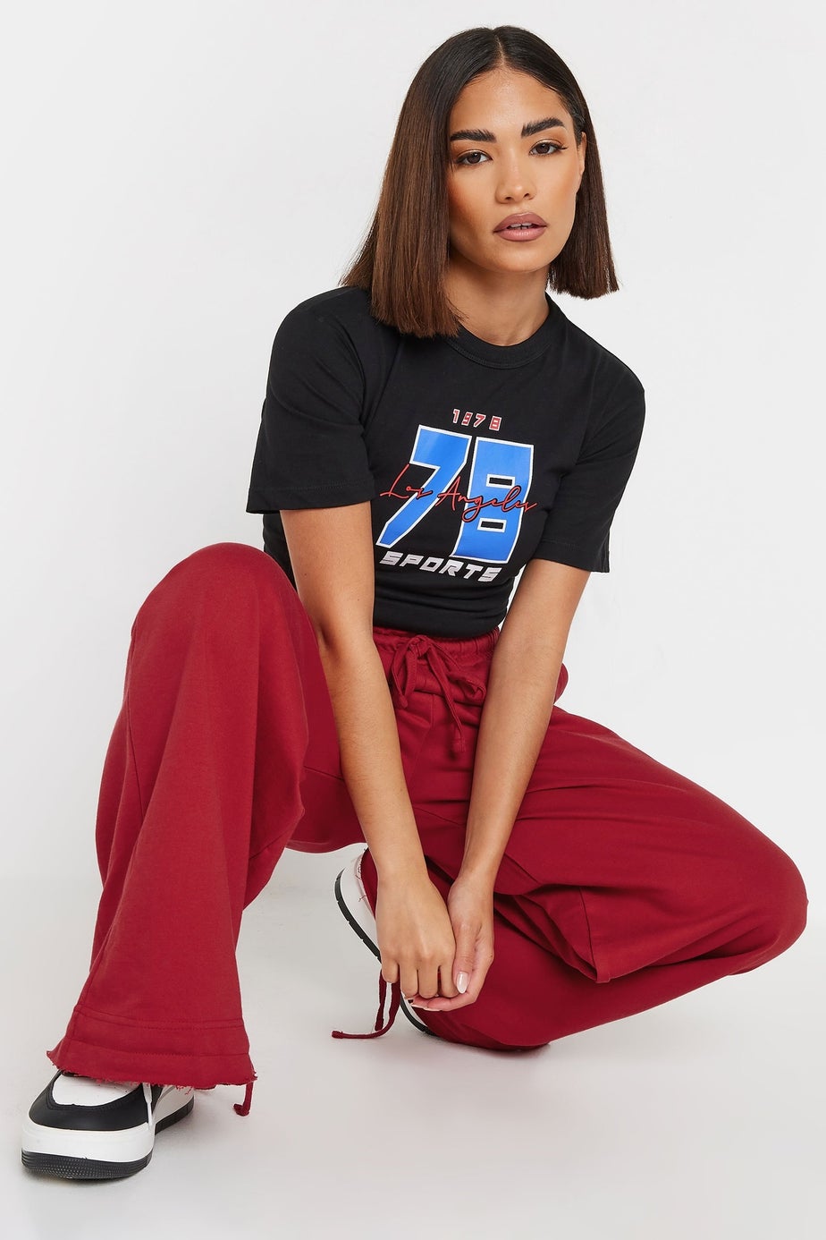 PixieGirl Petite Red Wide Leg Hem Detail Jogger