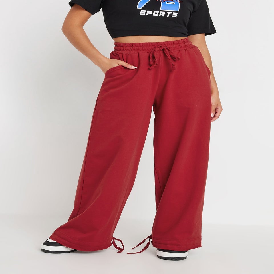 PixieGirl Petite Red Wide Leg Hem Detail Jogger