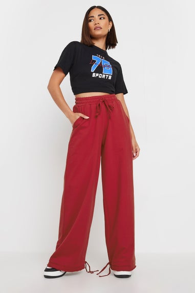 PixieGirl Petite Red Wide Leg Hem Detail Jogger