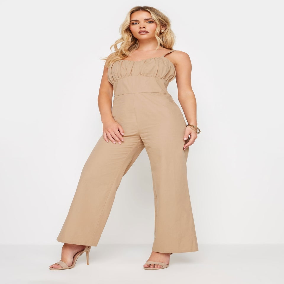 PixieGirl Petite Beige Brown Bust Detail Jumpsuit