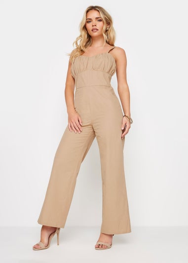 PixieGirl Petite Beige Brown Bust Detail Jumpsuit