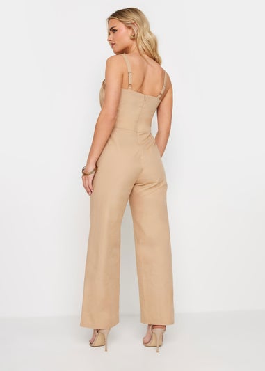 PixieGirl Petite Beige Brown Bust Detail Jumpsuit