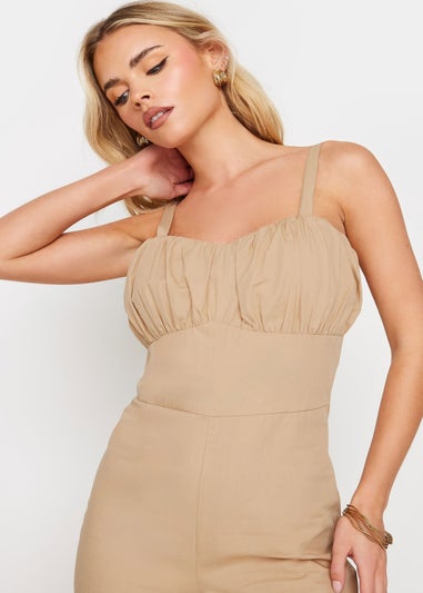 PixieGirl Petite Beige Brown Bust Detail Jumpsuit