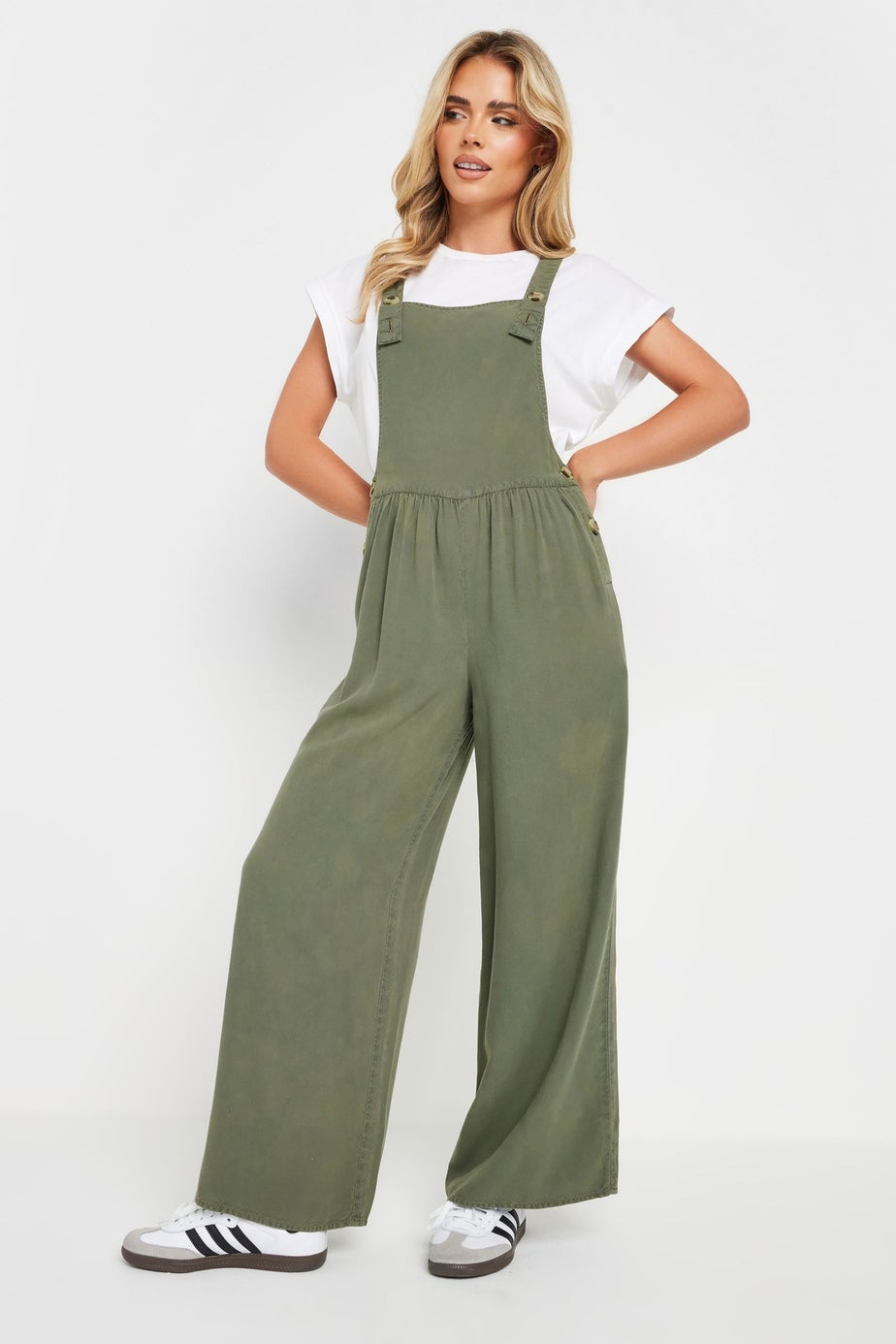 PixieGirl Petite Green Acid Wash Wide Leg Dungarees