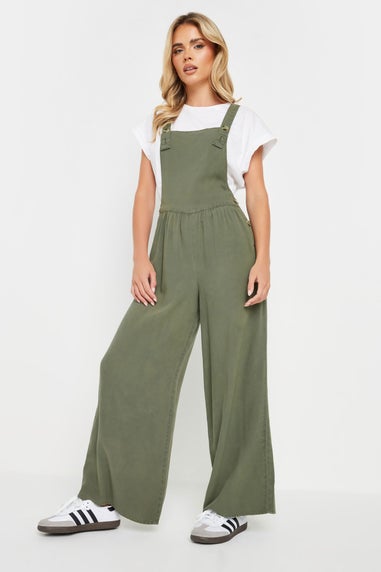 PixieGirl Petite Green Acid Wash Wide Leg Dungarees