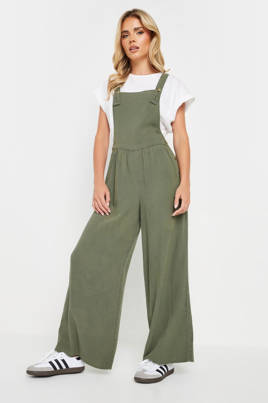 PixieGirl Petite Green Acid Wash Wide Leg Dungarees