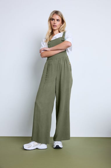 PixieGirl Petite Green Acid Wash Wide Leg Dungarees