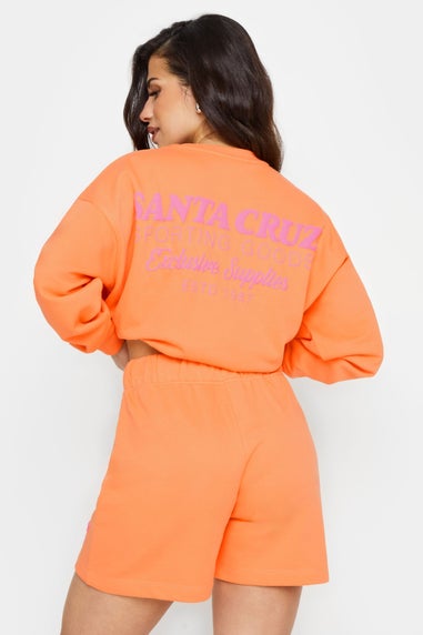PixieGirl Petite Orange 'Santa Cruz' Slogan Jogger Shorts