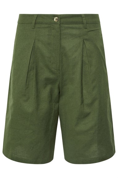 PixieGirl Petite Khaki Green Linen Bermuda Shorts