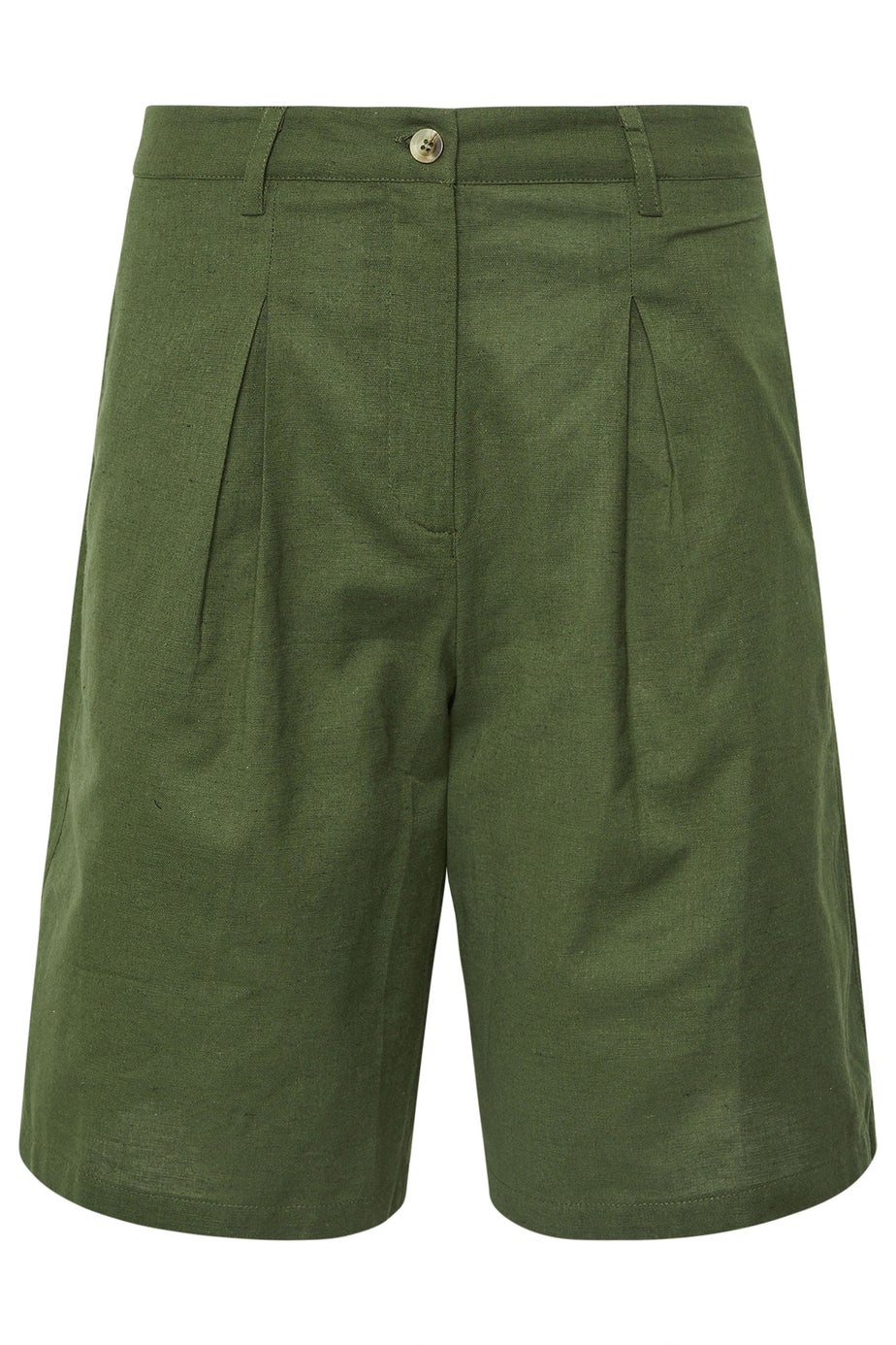 PixieGirl Petite Khaki Green Linen Bermuda Shorts