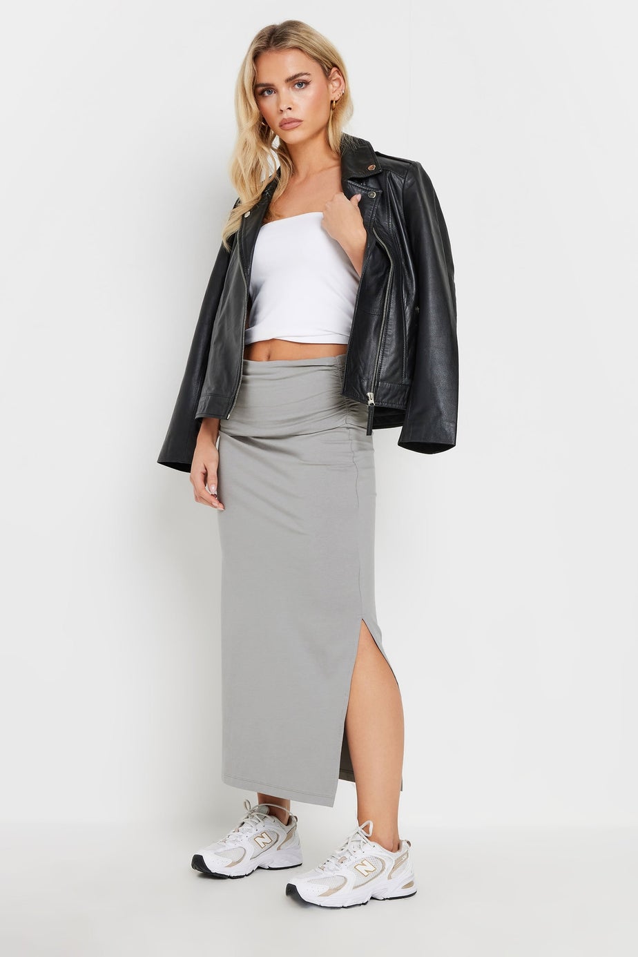 PixieGirl Petite Grey Fold Over Maxi Skirt