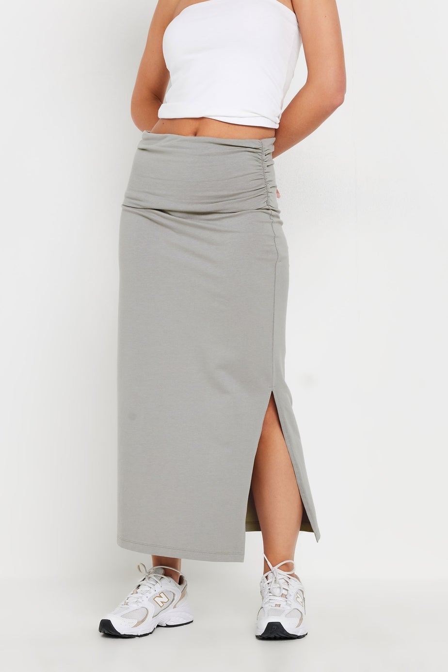 PixieGirl Petite Grey Fold Over Maxi Skirt