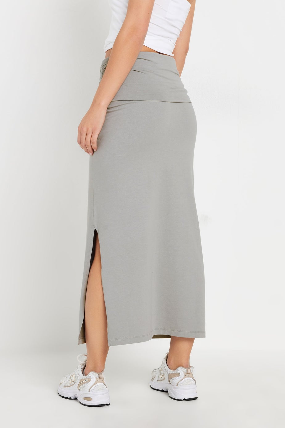 PixieGirl Petite Grey Fold Over Maxi Skirt