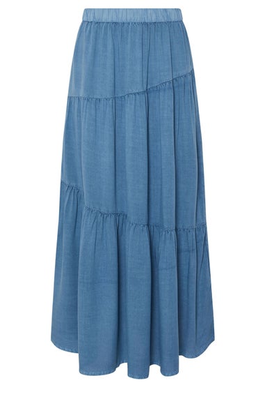 PixieGirl Petite Blue Asymmetric Tiered Maxi Skirt