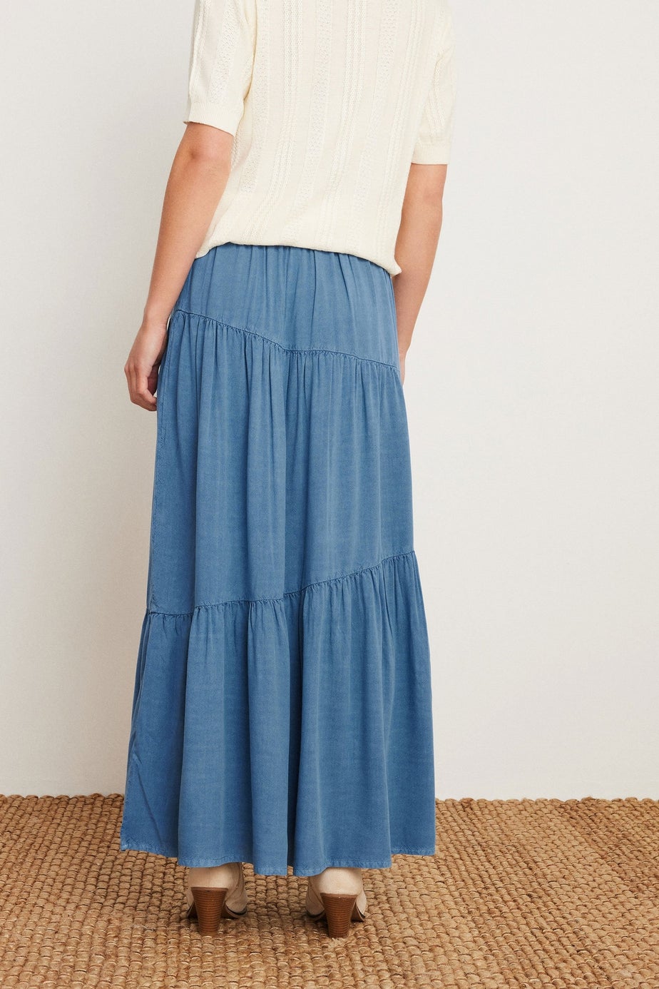 PixieGirl Petite Blue Asymmetric Tiered Maxi Skirt