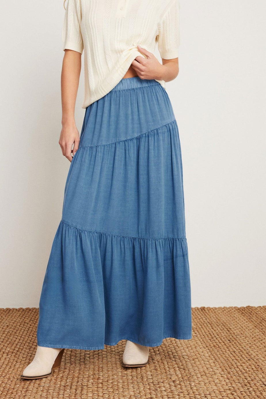 PixieGirl Petite Blue Asymmetric Tiered Maxi Skirt