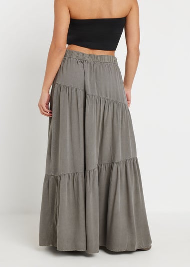 PixieGirl Petite Charcoal Grey Asymmetric Tiered Maxi Skirt