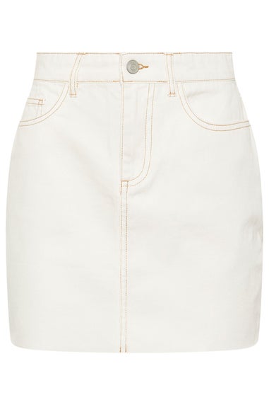 PixieGirl Petite Cream Denim Contrast Stitch Mini Skirt