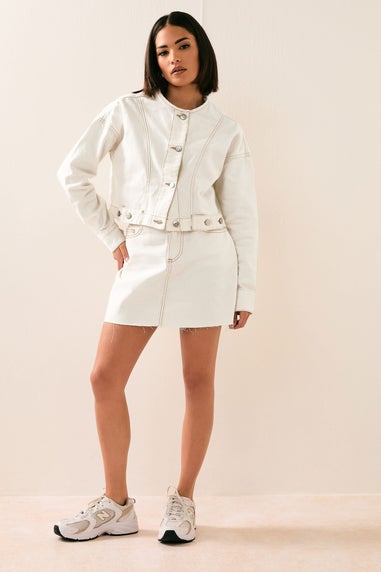 PixieGirl Petite Cream Denim Contrast Stitch Mini Skirt