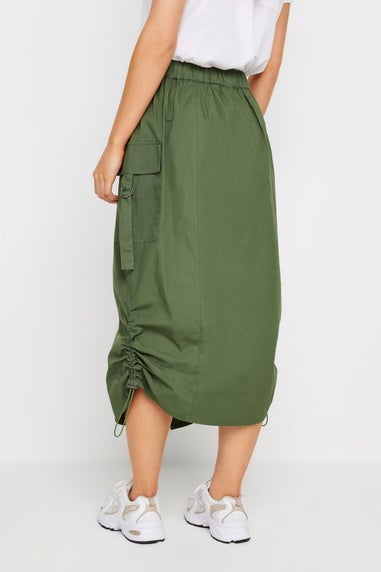 PixieGirl Petite Khaki Green Cargo Ruched Midi Skirt