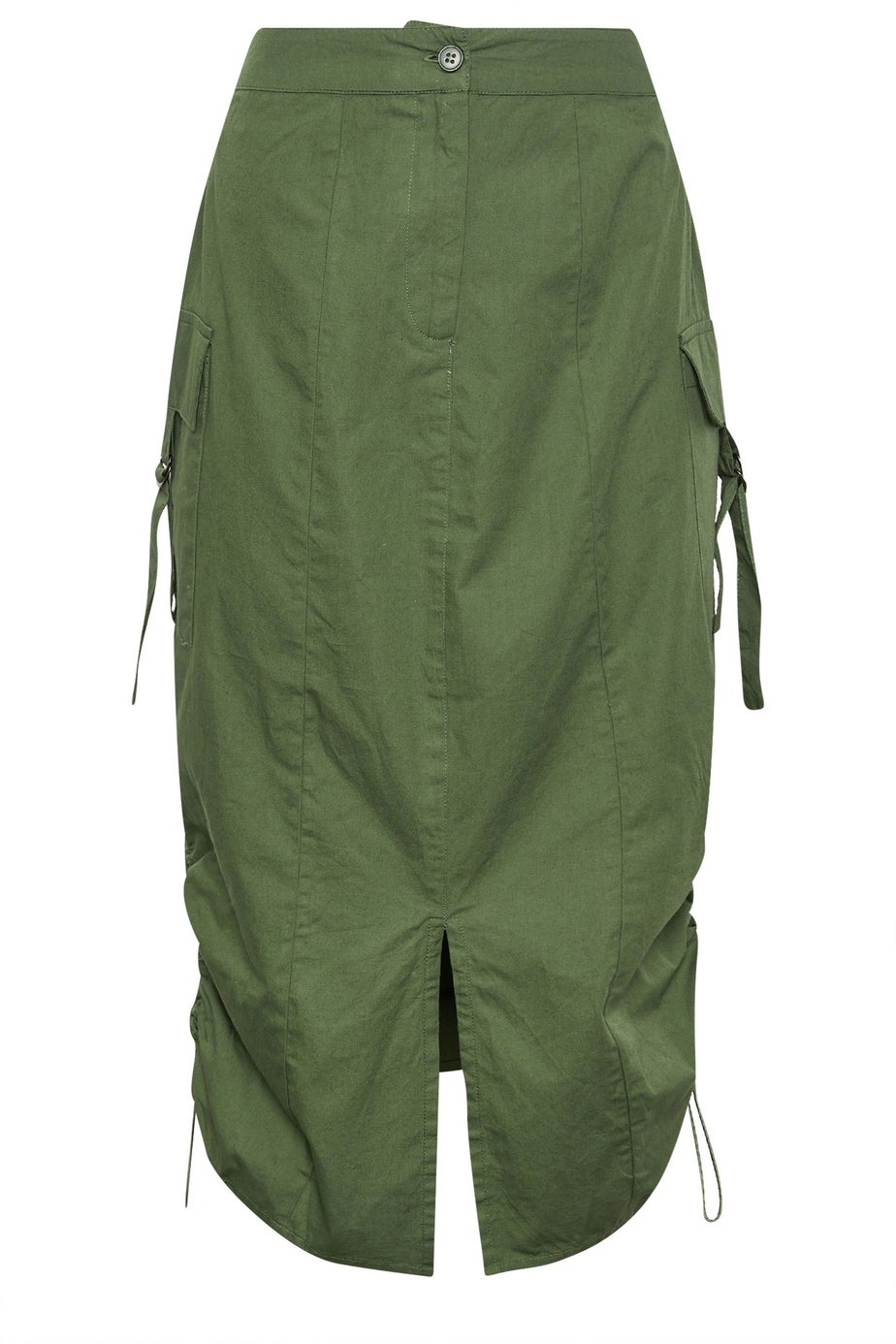 PixieGirl Petite Khaki Green Cargo Ruched Midi Skirt