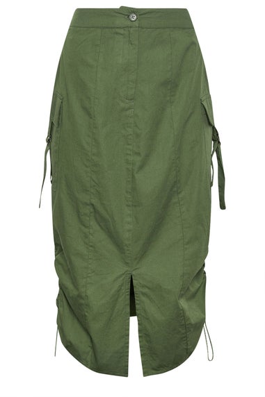 PixieGirl Petite Khaki Green Cargo Ruched Midi Skirt