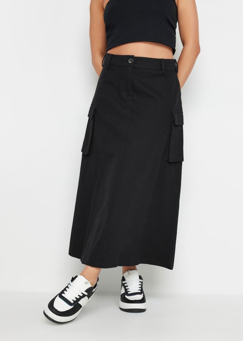 PixieGirl Petite Black Cargo Maxi Skirt