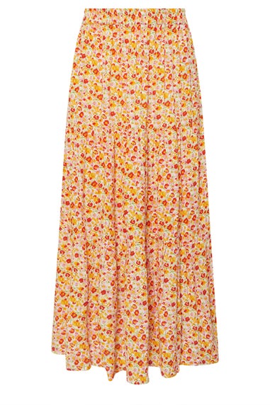 PixieGirl Petite Orange Ditsy Floral Tiered Maxi Skirt