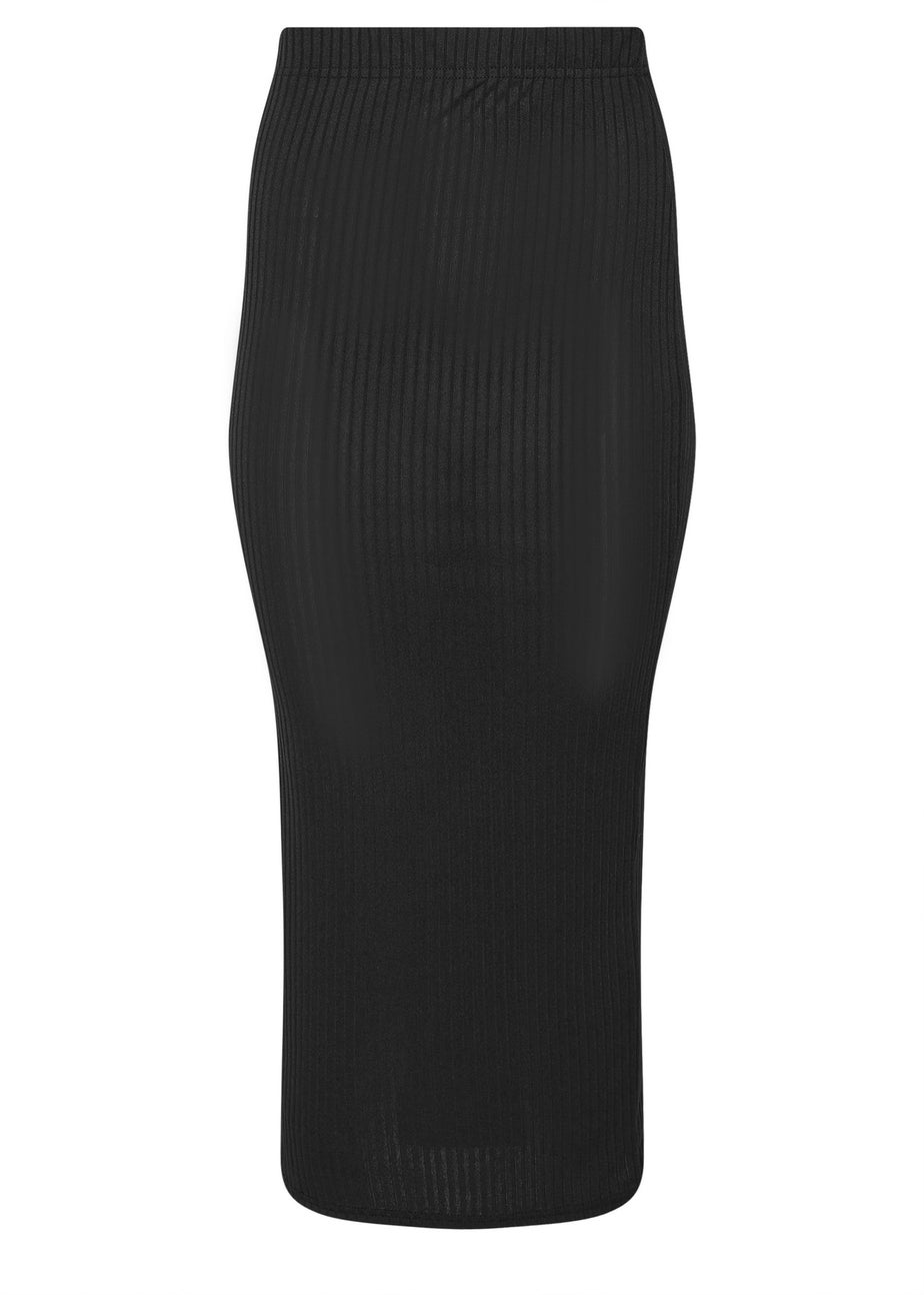 PixieGirl Petite Black Ribbed Maxi Tube Skirt