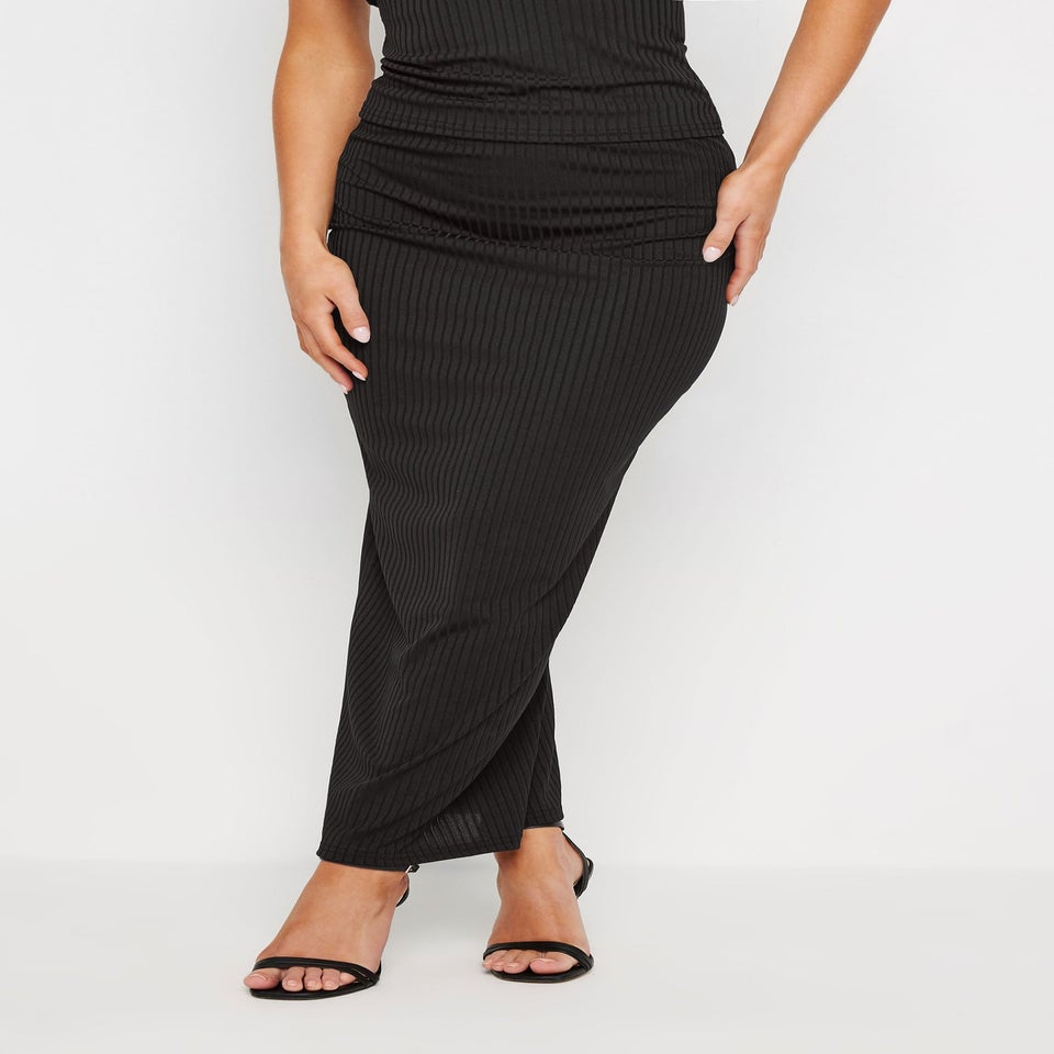 PixieGirl Petite Black Ribbed Maxi Tube Skirt