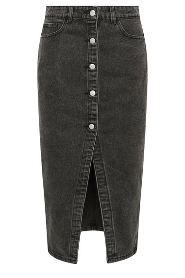PixieGirl Petite Black Denim Button Midi Skirt
