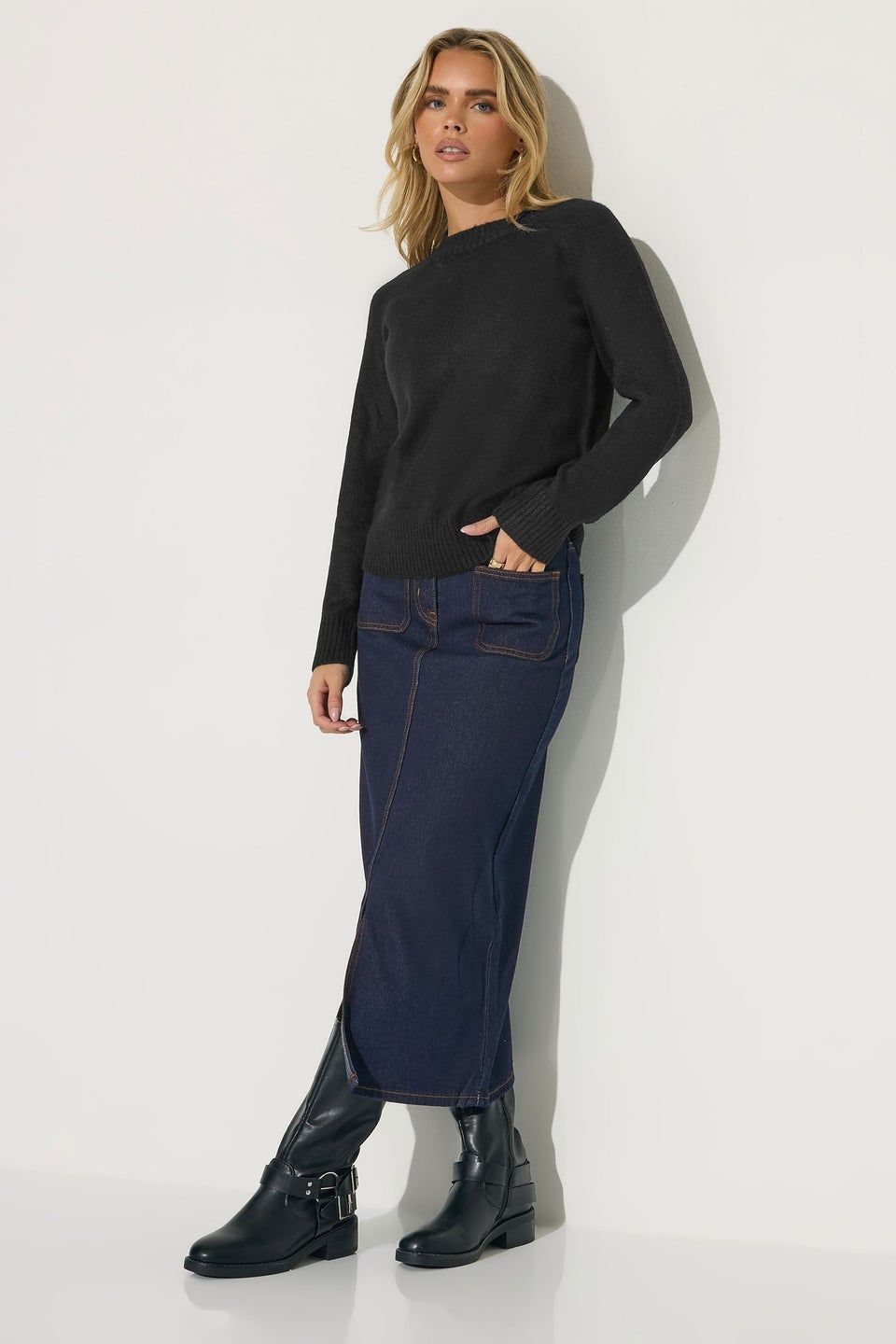 PixieGirl Petite Dark Blue Pocket Patch Denim Skirt