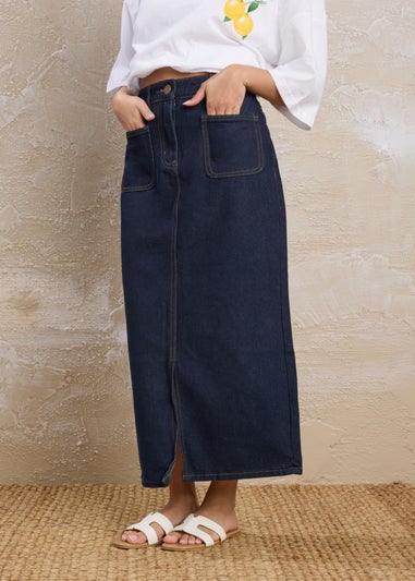 PixieGirl Petite Dark Blue Pocket Patch Denim Skirt