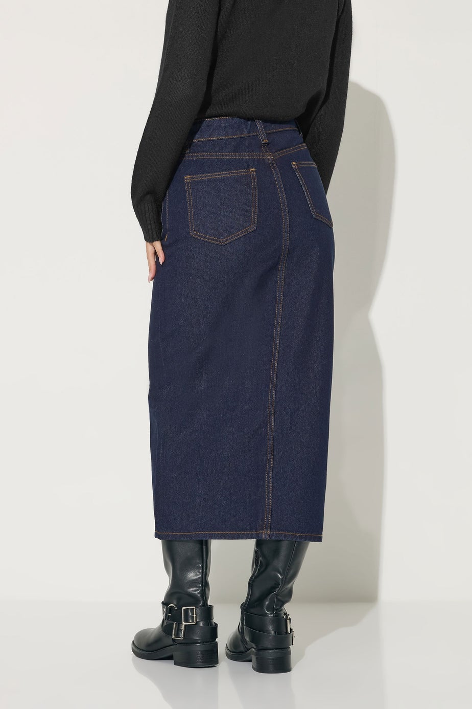 PixieGirl Petite Dark Blue Pocket Patch Denim Skirt