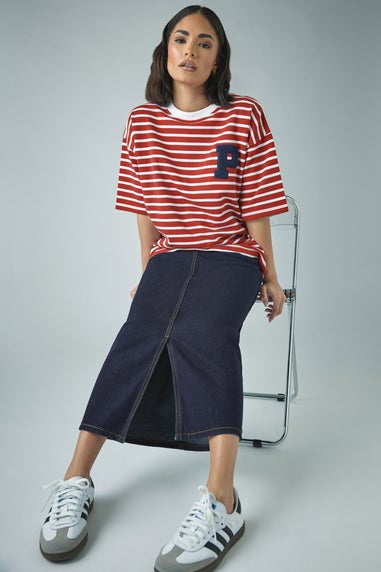 PixieGirl Petite Dark Blue Pocket Patch Denim Skirt