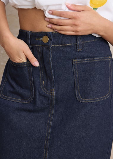 PixieGirl Petite Dark Blue Pocket Patch Denim Skirt