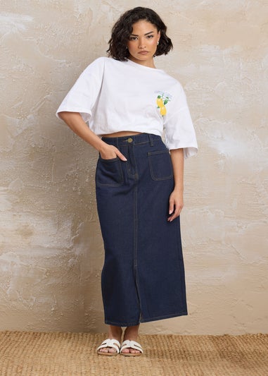 PixieGirl Petite Dark Blue Pocket Patch Denim Skirt