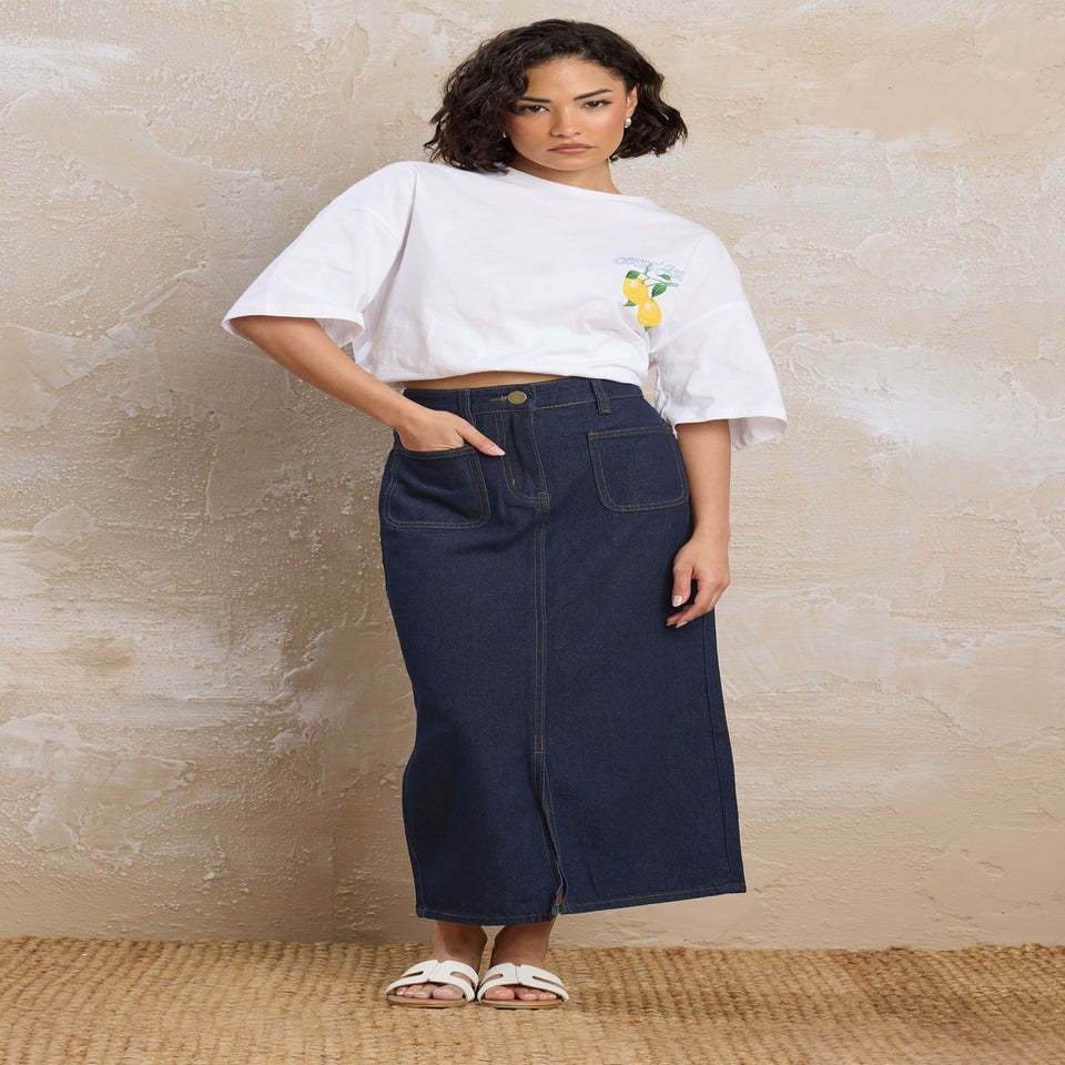 PixieGirl Petite Dark Blue Pocket Patch Denim Skirt