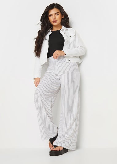 PixieGirl Petite White Pinstripe Wide Leg Trousers
