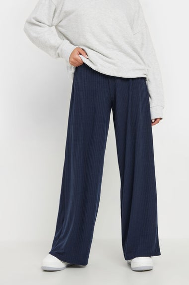 PixieGirl Petite Navy Blue Ribbed Wide Leg Trousers