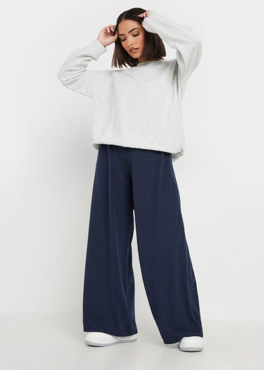 PixieGirl Petite Navy Blue Ribbed Wide Leg Trousers