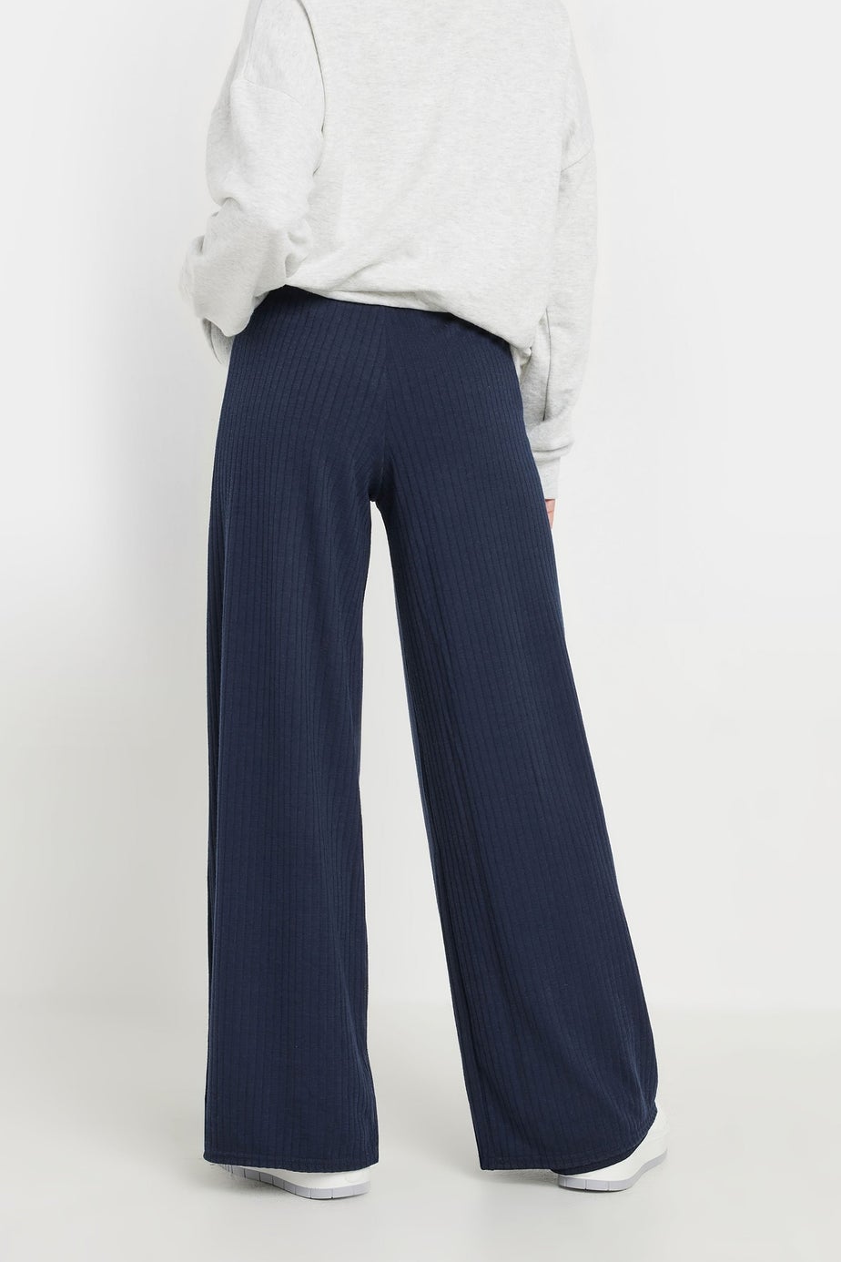 PixieGirl Petite Navy Blue Ribbed Wide Leg Trousers