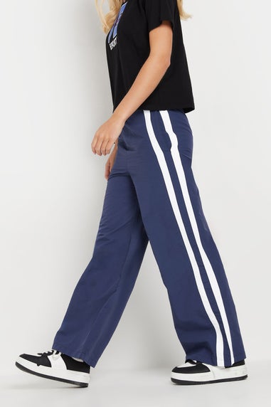 PixieGirl Petite Navy Blue Side Stripe Parachute Wide Leg Trousers