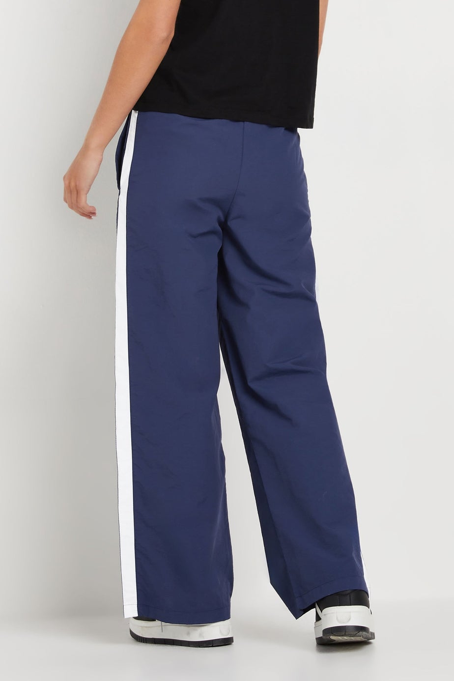 PixieGirl Petite Navy Blue Side Stripe Parachute Wide Leg Trousers