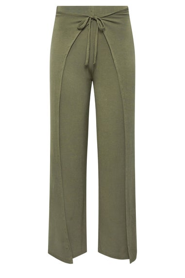PixieGirl Petite Khaki Green Wide Leg Wrap Trousers