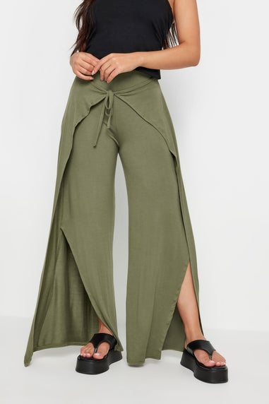 PixieGirl Petite Khaki Green Wide Leg Wrap Trousers