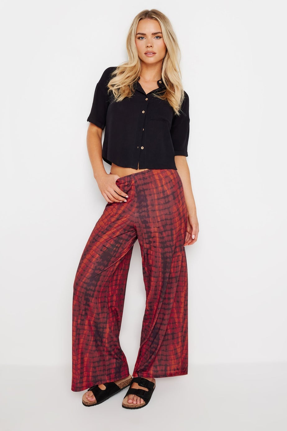 PixieGirl Petite Red Snake Print Wide Leg Trousers