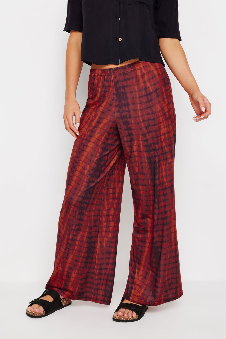 PixieGirl Petite Red Snake Print Wide Leg Trousers